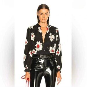 Equipment 100% Silk Cornelia Bold Floral Print Black Blouse Sz M